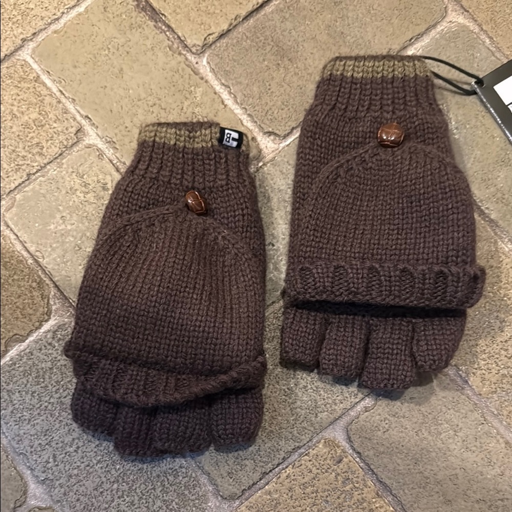 Brown Knit Convertible Mittens